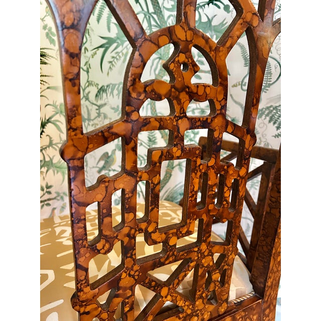 Brown Early to Mid 20th Century Anglo-Chinese Faux Tortoiseshell Lacquer Pagoda Armchair For Sale - Image 8 of 15