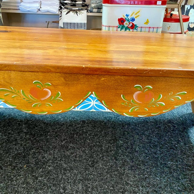 Wood Danish Style Folk Art Wood Bench Handcrafted For Sale - Image 7 of 14