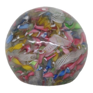 Murano Style Tutti Frutti Art Glass Paperweight Abstract Ribbon Design 5128b For Sale