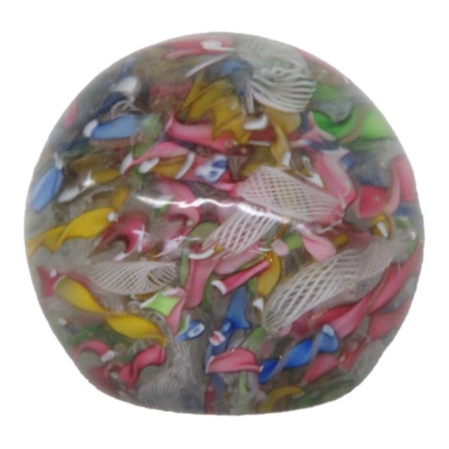 Murano Style Tutti Frutti Art Glass Paperweight Abstract Ribbon Design 5128b For Sale