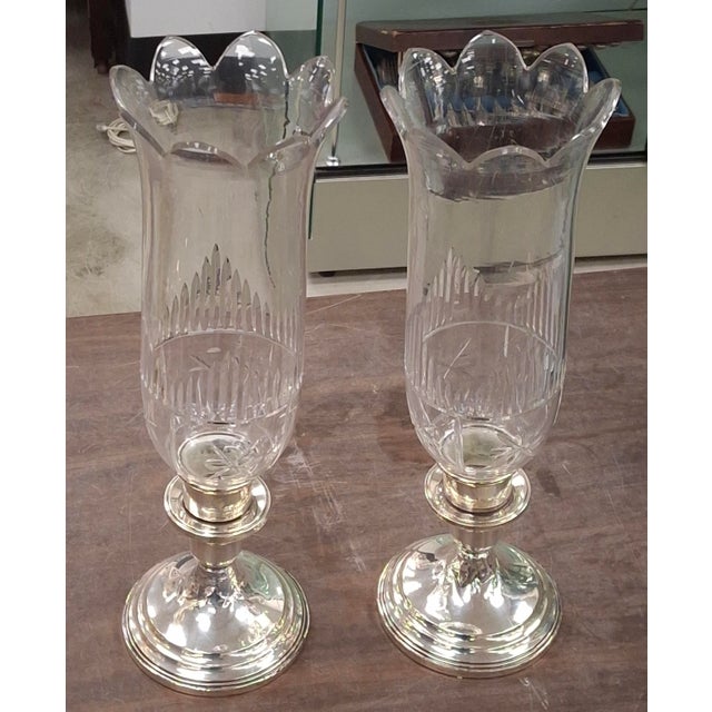 Revere Pair Revere Silversmiths Weighted Sterling Silver & Crystal Shade Candle Holders For Sale - Image 4 of 9