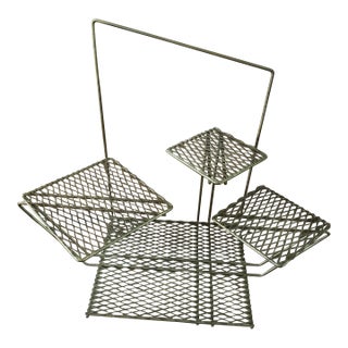 MCM Geometric Painted Gold Metal Grate Plant Stand For Sale