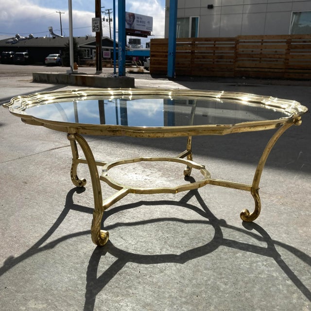 Scalloped Brass & Glass Coffee Table Manner of Labarge Italy For Sale - Image 12 of 13