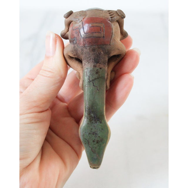 Vintage Hand Painted Mexican Folk Art Clay Pipe Snake For Sale - Image 9 of 9