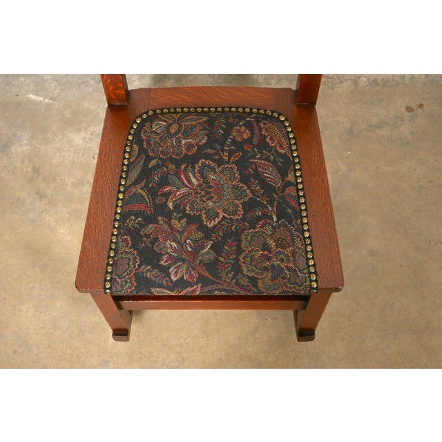 Wood Stickley Brothers Antique Mission Oak Arts & Crafts Sewing Rocking Chair, Circa 1900 For Sale - Image 7 of 11