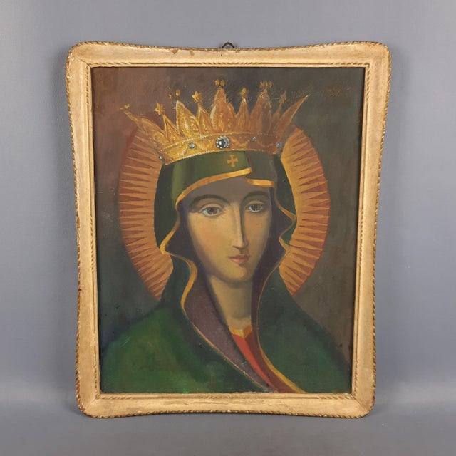 Madonna Icon, Tempera Painting on Masonite, 1940s, Framed For Sale - Image 13 of 13