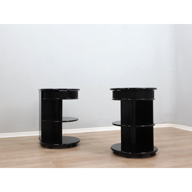 Postmodern Black Lacquered Nightstands from B&B Italia / C&B Italia, 1980s, Set of 2, in Very Good conditions. Designed...