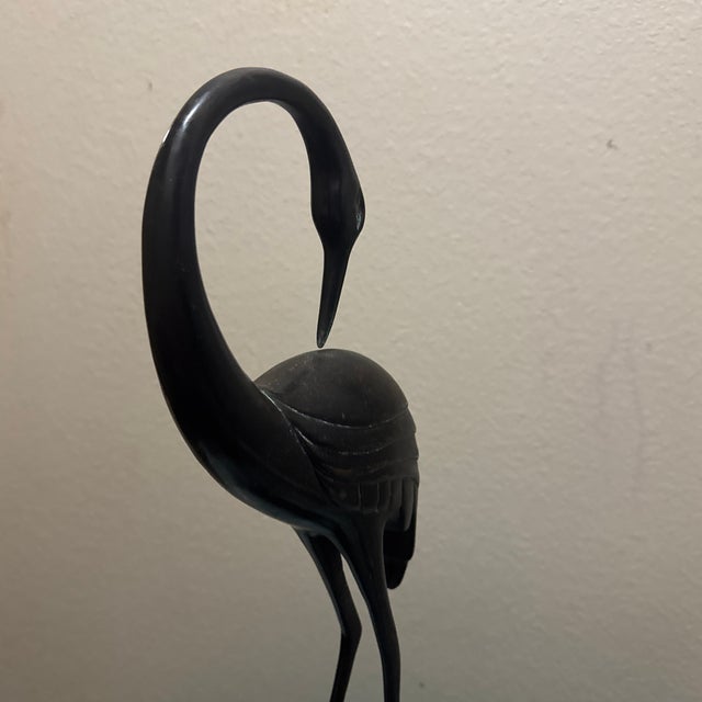 Mid-Century Modern Vintage Mid-Century Modern Bronze Crane Sculpture – Elegant Minimalist Art Deco Stylized Bird Statue For Sale - Image 3 of 5