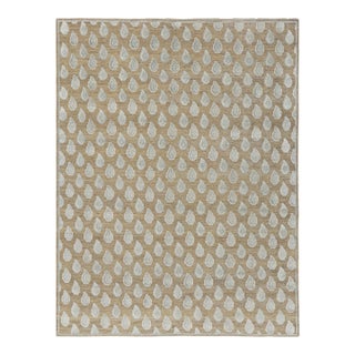 Rug & Kilim’s Modern Block Print Rug in Beige with White and Blue Floral Pattern - 3x5 For Sale