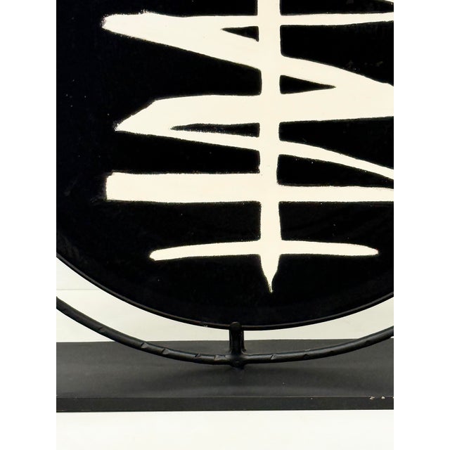 Metal Large Abstract Moroccan Glazed Pottery Charger Plates on Stands, Per Item For Sale - Image 7 of 14