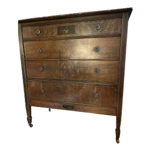 Antique Mahogany 4 Drawer Dresser With Casters. By Charles R Sligh