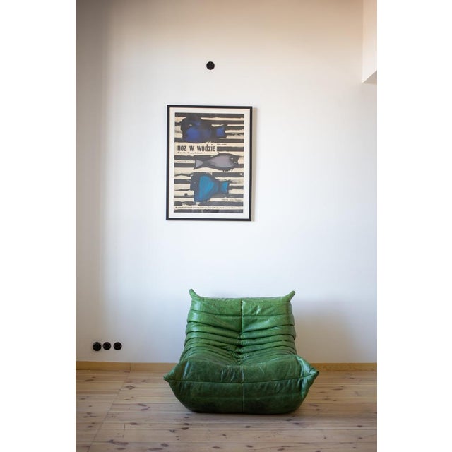 Dubai Green Leather Togo Lounge Chair, Corner and 2-Seat Sofa by Michel Ducaroy for Ligne Roset, 1979, Set of 3 For Sale - Image 13 of 14