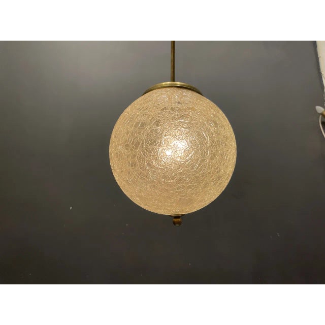 Crackle murano glass light pendant crackle glass shade brass fittings height including rod and ceiling canopy 85 cm width...
