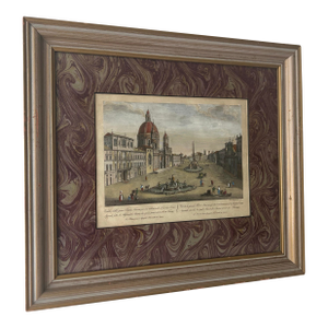 Antique Etching With Marbled Paper Matte by Agapito Franzetti 1820's Piazza Navona, Roma