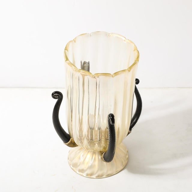 Pair of Mid-Century Hand-Blown Murano Fluted Glass Uplights W/ 24k Gold Flecks For Sale - Image 15 of 15