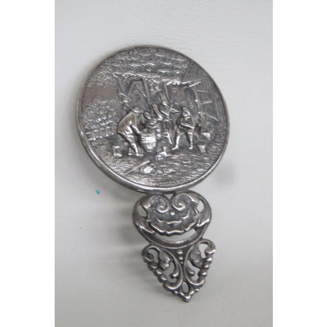 Metal Hans Jensen Denmark Small Vanity Hand Mirror Beveled Silver Plate 4725b For Sale - Image 7 of 12