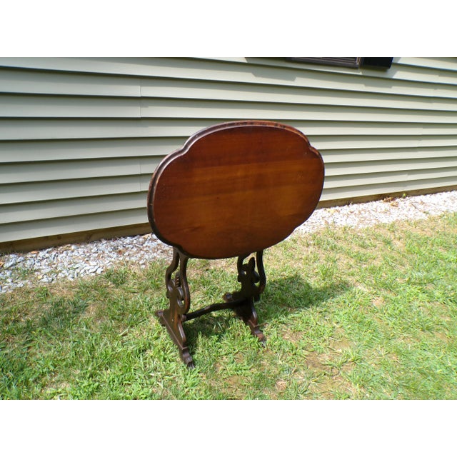 Antique Tilt Top Sewing Table Vintage Walnut Sewing Stand Parlor Lamp Table For Sale - Image 9 of 15