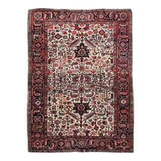 1940s Jungle Heriz with Duel-Finials Eggshell with Garden of Colors Rug 7.2 x 10.4 For Sale