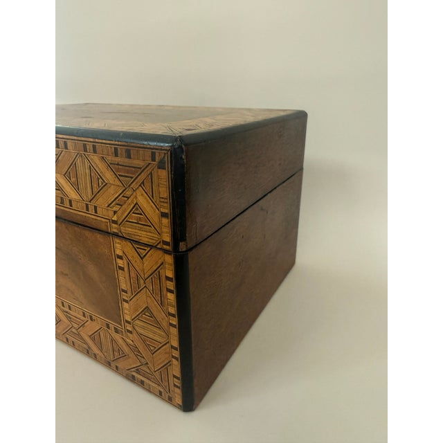 Wood Antique Marquetry Inlaid Wooden Jewelry Box For Sale - Image 7 of 16