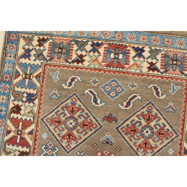Kazak Rug 3’11” X 5’10” Brown Wool Tribal Hand-Knotted Oriental Carpet For Sale In Philadelphia - Image 6 of 12