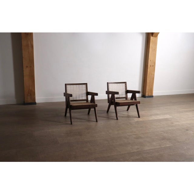 Wood Lounge Chairs PJ-SI-29-A in Teak and Cane by Pierre Jeanneret, 1950s Set of 2 For Sale - Image 7 of 18