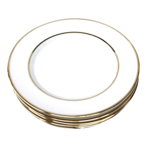 New 6 Piece Set of Gold Rimmed Tea Plates Oven Safe