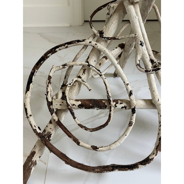 Early 20th Century Antique Folk Art Handcrafted Adirondack Style Twig Table With Decorative Scroll Base For Sale - Image 11 of 16