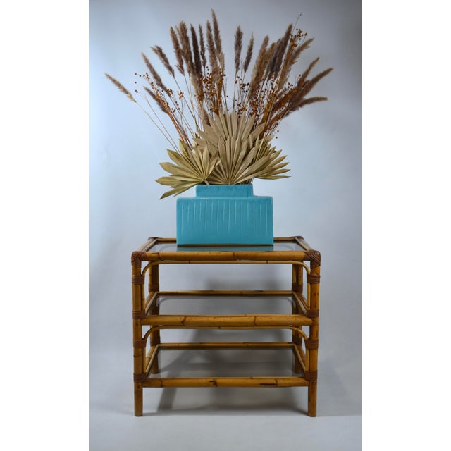 Vintage Bamboo and Smoked Glass Three-Tier Side Table, 1970s For Sale - Image 10 of 11