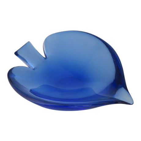 Mid-Century Cobalt Blue Murano Glass Angel Fish-Shaped Bowl For Sale