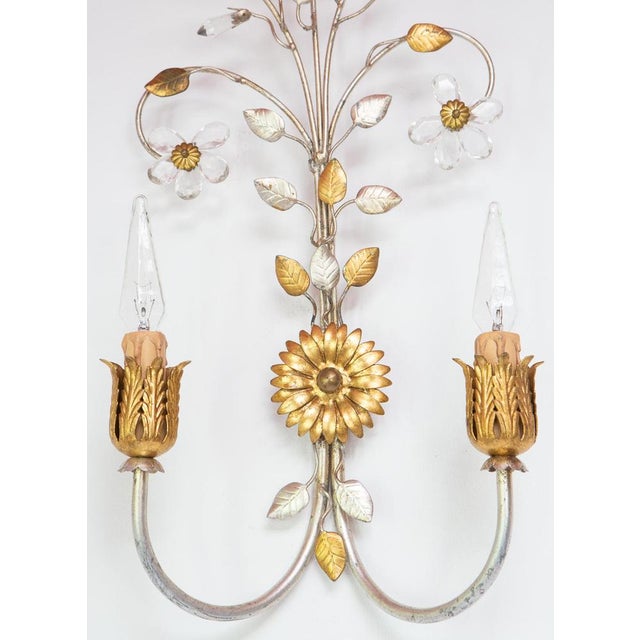 Italian Wall Light in Silver and Gold Metal with Flowers, 1980s For Sale - Image 6 of 9