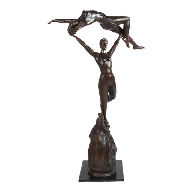 Expressive Bronze Sculpture of Dancing Couple With Rich Patina For Sale