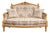 1980 French Louis XVI Gold Beech Damask Settee For Sale