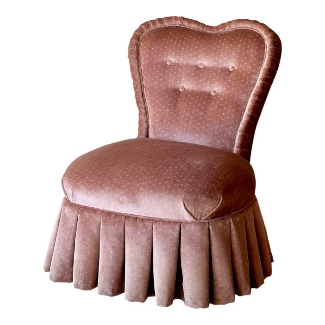 Vintage Blush Velvet Slipper Chair With Pleated Skirt For Sale