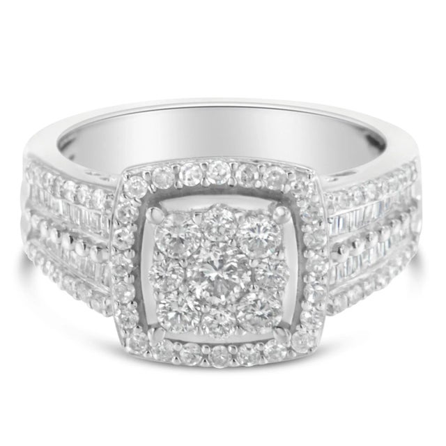 Contemporary 10K White Gold Diamond Cluster Ring (1 Cttw, H-I Color, I1-I2 Clarity) - Size 6-3/4 For Sale - Image 3 of 7