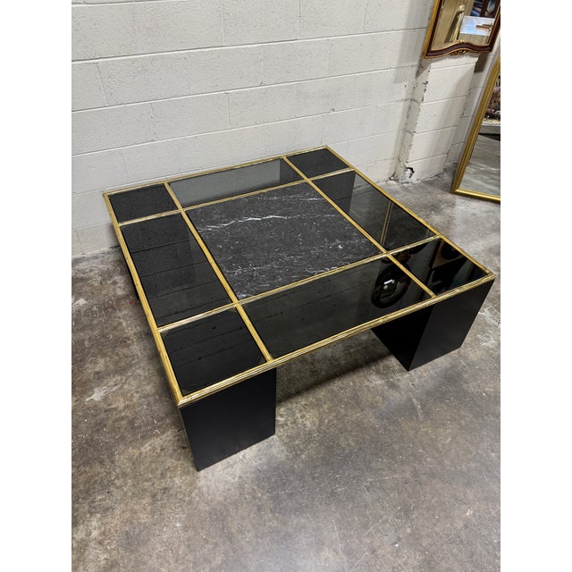 Black Contemporary Marble Glass Brass Coffee Table For Sale - Image 8 of 10