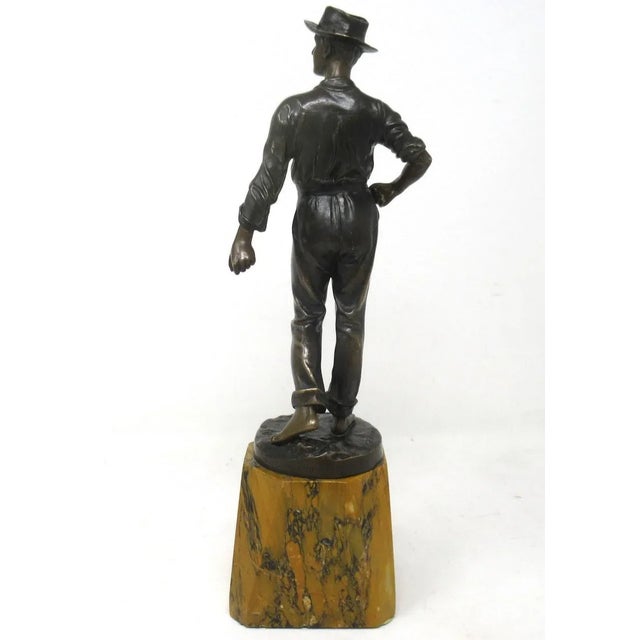 Antique German Bronze Male Boy Figure Sienna Marble Constantin Holand Art Deco For Sale - Image 4 of 12