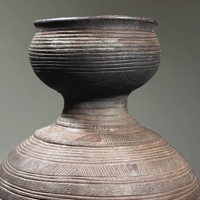 Maroon Antique African Nupe Gourd Form Clay Vessel/Tribal Art/Folk Art For Sale - Image 8 of 10