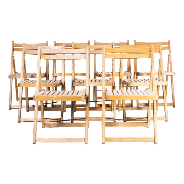 Beech Folding Chairs, 1960s, Set of 9 For Sale
