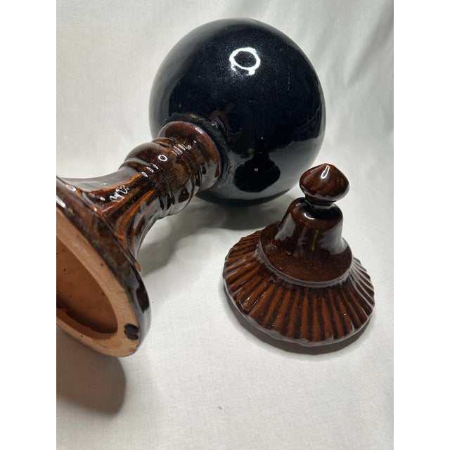 Neoclassical Crackle Glazed Ceramic Lidded Urn, Large, Brown and Black For Sale In Houston - Image 6 of 12