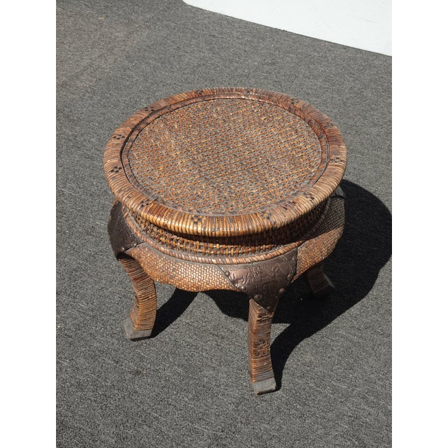 Coastal Vintage Mid Century Wicker End Table Side Table For Sale - Image 3 of 16