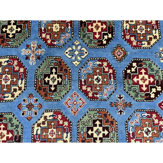 Blue Bokhara Wool Area Rug With Tribal Gul Motifs, 6'6" X 10'5" For Sale - Image 9 of 15