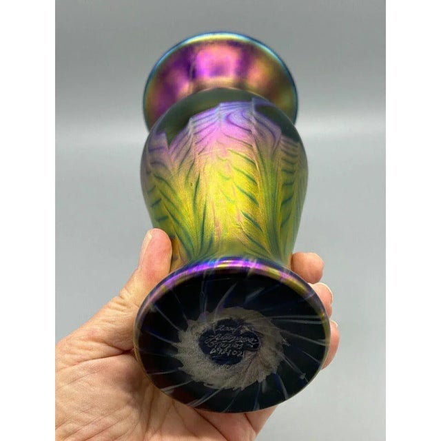 Lundberg Studios Abstract Art Glass Midnight Petite Vase 2004 Signed Certificate For Sale In San Francisco - Image 6 of 8