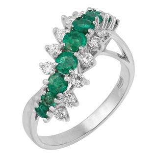 Vintage Emerald Diamond 18k White Gold Ring, Size 5.75 For Sale