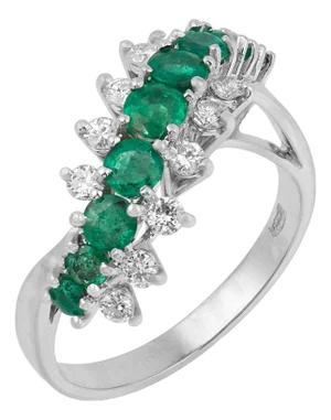 Vintage Emerald Diamond 18k White Gold Ring, Size 5.75