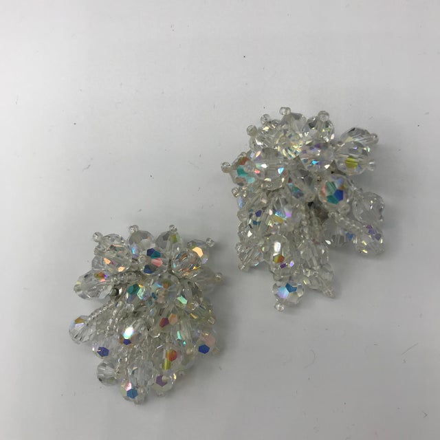Metal 1960s Lois Ann Signed Aurora Borealis & Seed Bead Burst Cluster Clip Earrings - 2 Pieces For Sale - Image 7 of 10