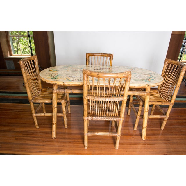 1960s 1960s Rattan Dining Table and Chairs Set by Audoux and Minet, France For Sale - Image 5 of 13