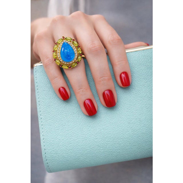 Bochic “Capri” Vintage Blue Opal, Peridot & White Topaz Ring - 18K Gold & Silver For Sale In New York - Image 6 of 8