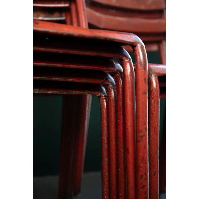 Tolix Red Garden Chairs from Tolix, 1950s, Set of 4 For Sale - Image 4 of 9