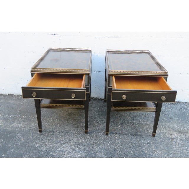 Hollywood Regency Painted Leather Top 2 Tiers Side End Tables a Pair 6209 For Sale In Miami - Image 6 of 18
