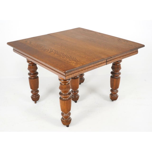 Antique Oak Victorian Dining Table With Casters For Sale - Image 4 of 14